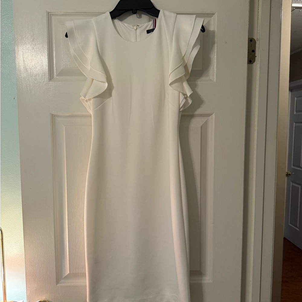 Elegant White Ruffle Sleeve Dress